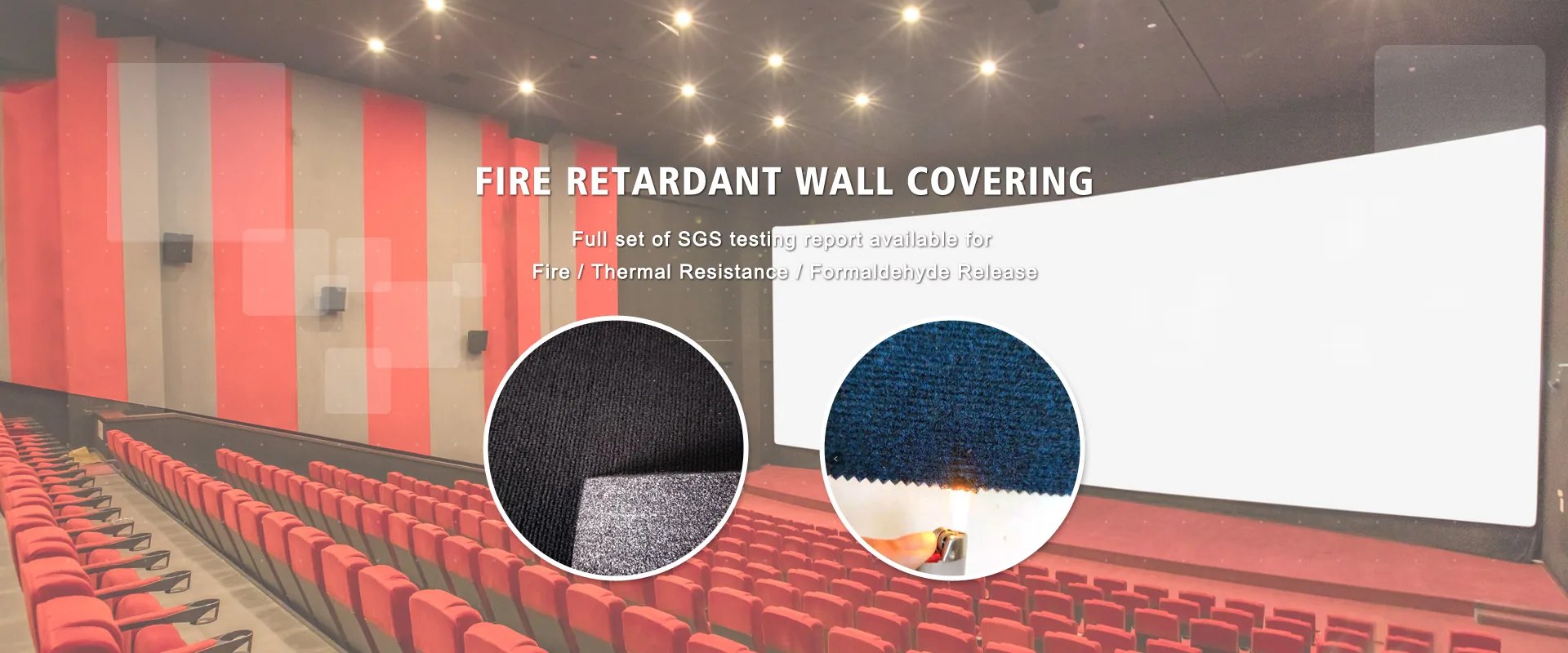Fire retardant wall covering fabric in cinema