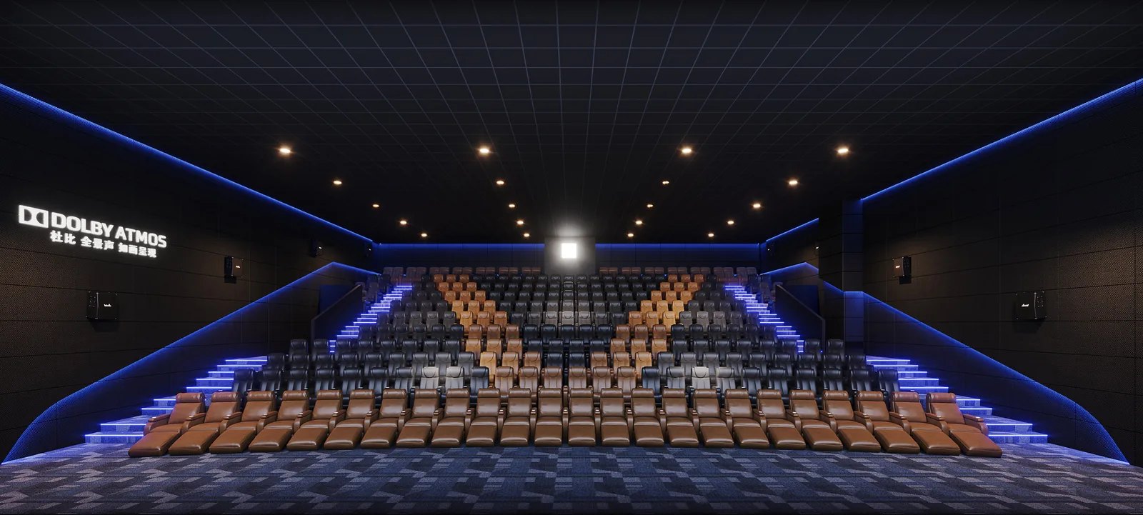 Fabric wrapped acoustic panels installed in a cinema auditorium