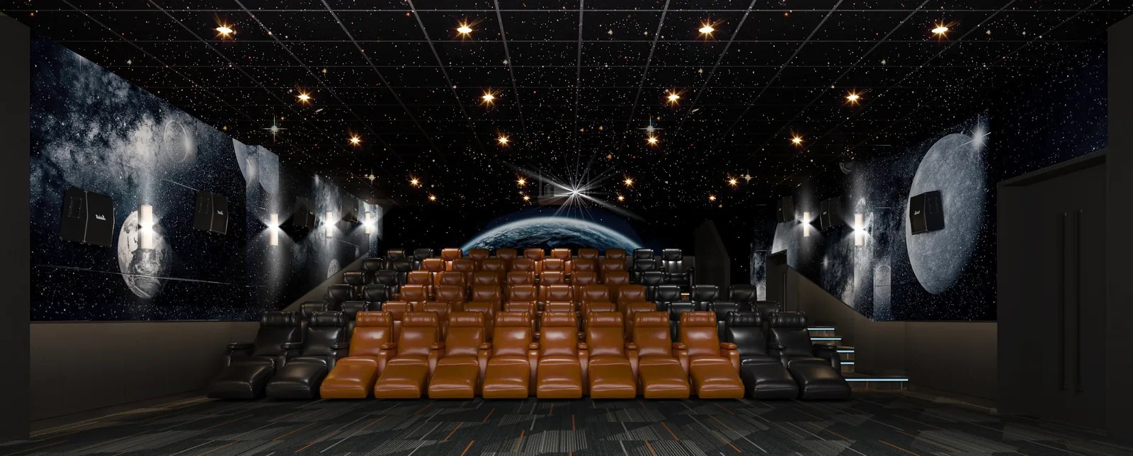 Starry sky acoustic ceiling panels in a cinema hall